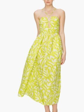 NWT melloday Yellow Leaf-Print Keyhole Sundress
